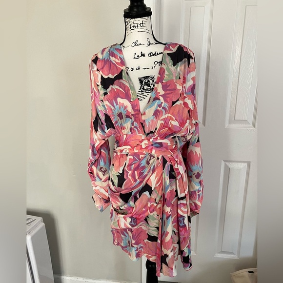 Sheike Fire Island dress button sleeves floral pattern Pink AUS 8/ US 4 - Picture 4 of 12